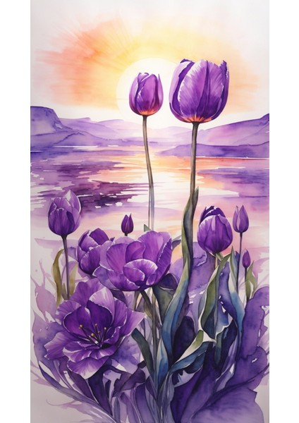 Renkli Baskılı Sayılarla Boyama Hobi Seti Çerçeveli 60 x 75 cm Mor Laleler