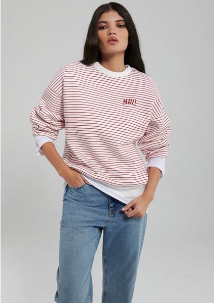 Logo Baskılı Kırmızı Çizgili Sweatshirt1S10100-86680