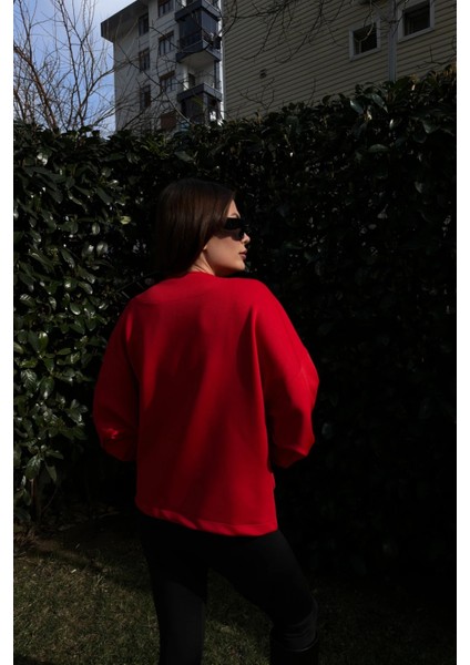 Kadın Kırmızı Scuba Kumaş, Silver Dügme Detaylı, Salaş Ceket Bluz fiyatları