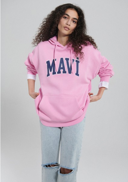 Logo Baskılı Kapüşonlu Pembe Sweatshirt 1600361-71038