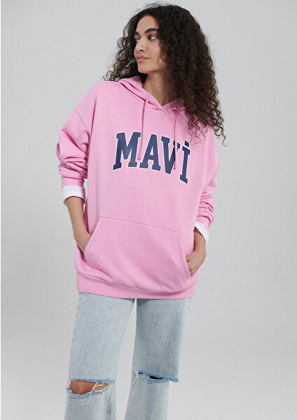 Logo Baskılı Kapüşonlu Pembe Sweatshirt 1600361-71038