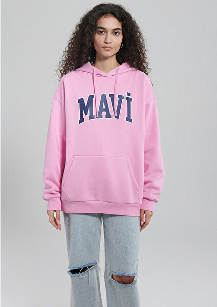 Logo Baskılı Kapüşonlu Pembe Sweatshirt 1600361-71038