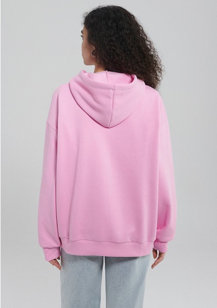 Logo Baskılı Kapüşonlu Pembe Sweatshirt 1600361-71038