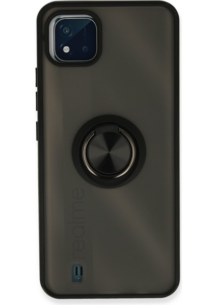 Realme C11 2021 Kılıf Montreal Yüzüklü Silikon Kapak - Siyah 300099