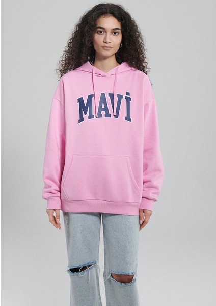 Logo Baskılı Kapüşonlu Pembe Sweatshirt