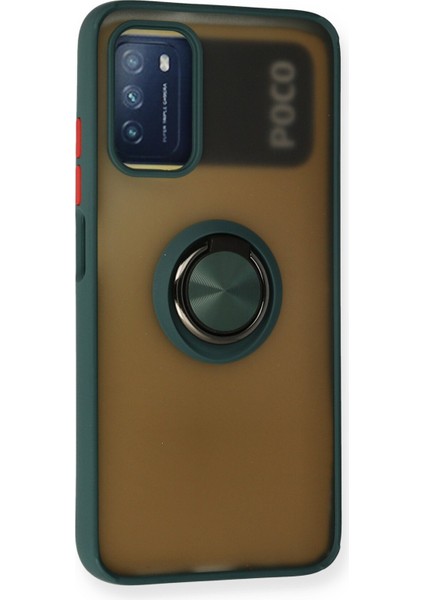 Xiaomi Redmi 9t Kılıf Montreal Yüzüklü Silikon Kapak - Yeşil 300099
