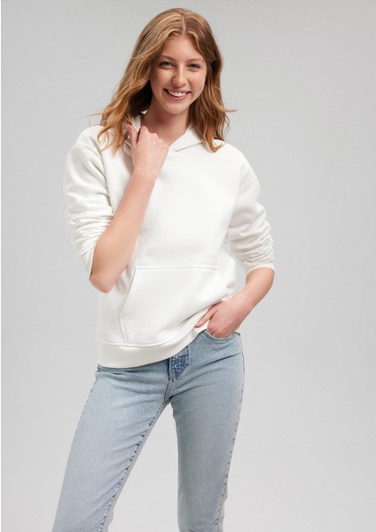 Kapüşonlu Beyaz Basic Sweatshirt 167299-70057