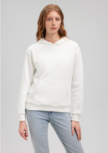 Kapüşonlu Beyaz Basic Sweatshirt 167299-70057