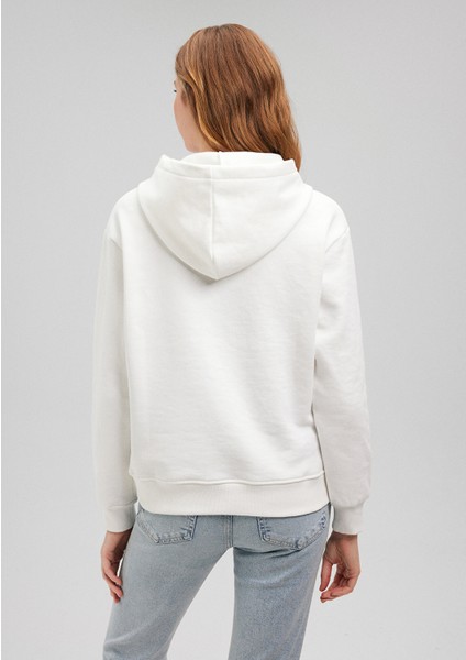 Kapüşonlu Beyaz Basic Sweatshirt 167299-70057