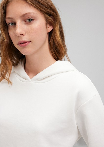 Kapüşonlu Beyaz Basic Sweatshirt 167299-70057