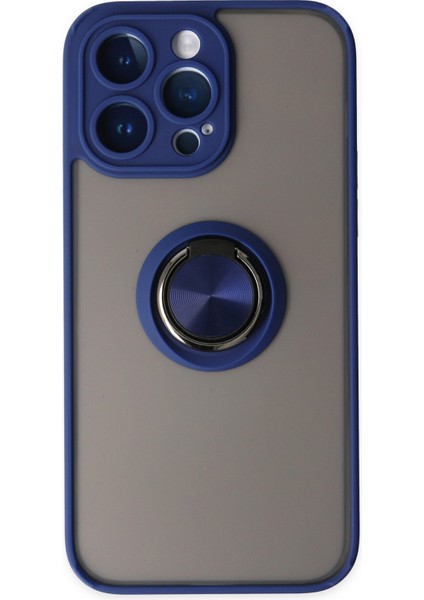 Iphone 14 Pro Max Kılıf Montreal Yüzüklü Silikon Kapak - Lacivert 300099