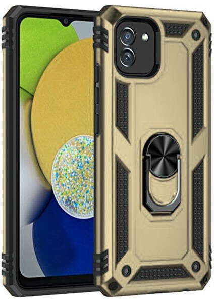 Samsung Galaxy A03 Kılıf Sofya Yüzüklü Silikon Kapak - Gold 300099