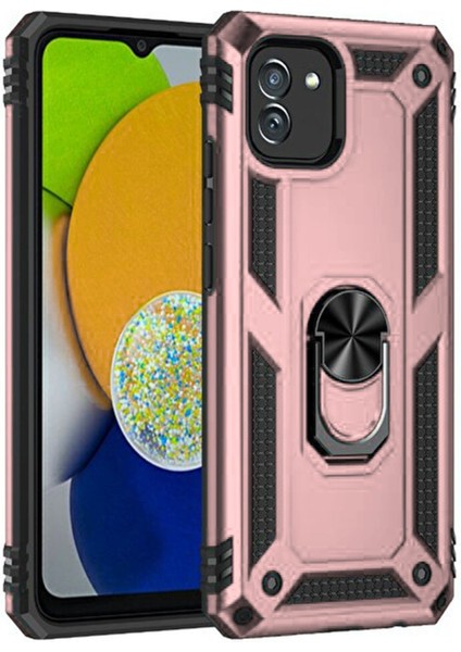 Samsung Galaxy A03 Kılıf Sofya Yüzüklü Silikon Kapak - Rose 300099