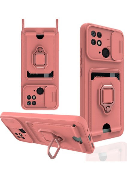 Xiaomi Poco C40 Kılıf Zuma Kartvizitli Yüzüklü Silikon - Pembe 300099