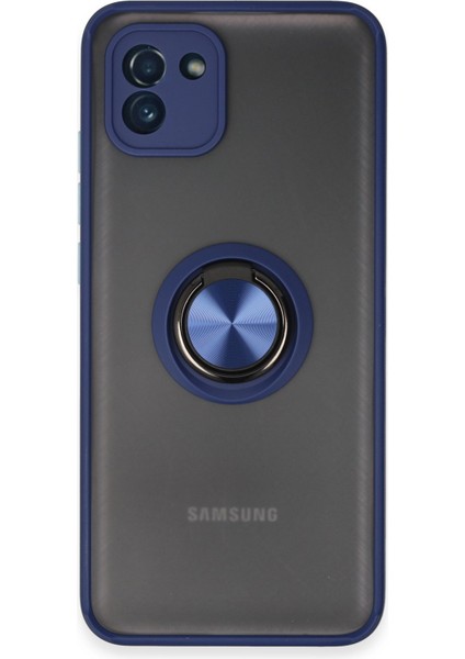 Samsung Galaxy A03 Kılıf Montreal Yüzüklü Silikon Kapak - Lacivert 300099