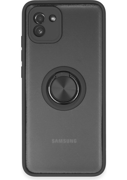 Samsung Galaxy A03 Kılıf Montreal Yüzüklü Silikon Kapak - Siyah 300099