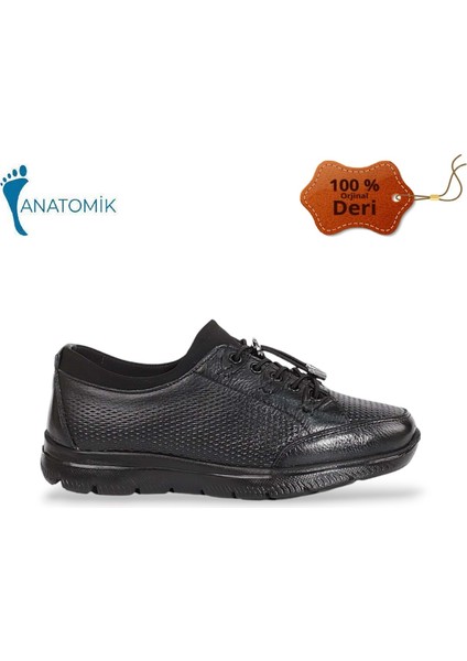 1845-415021 Deri Anatomik Tabanlı Kadın Mevsimlik Ayakkabı - NKT01845-SIYAH-37