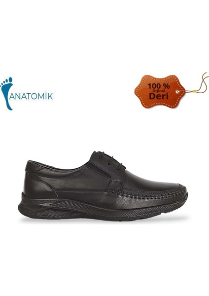 1846 Deri Anatomik Tabanlı Erkek Günlük Ayakkabı - NKT01846-SIYAH Bağcıklı-41