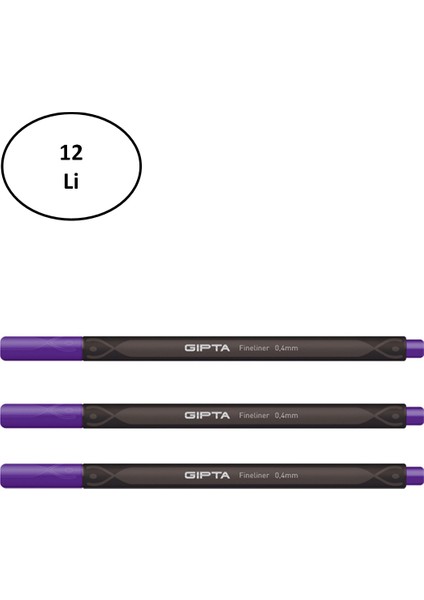 Fineliner Kalem 0,4 mm Karton Kutu Üçgen Mor 12'li