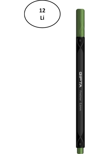 Thick 0.4 mm Fineliner Çam Yeşili Kalem 12'li