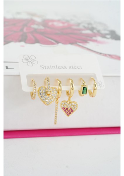 Kadın Vip Seri Özel Tasarım Baget Zirkon Taşlı 6'lı Küpe Seti