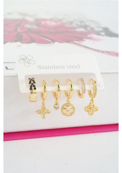 Kadın Vip Seri Özel Tasarım Baget Zirkon Taşlı 6'lı Küpe Seti