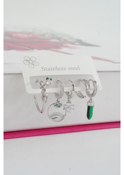 Kadın Vip Seri Özel Tasarım Baget Zirkon Taşlı 6'lı Küpe Seti