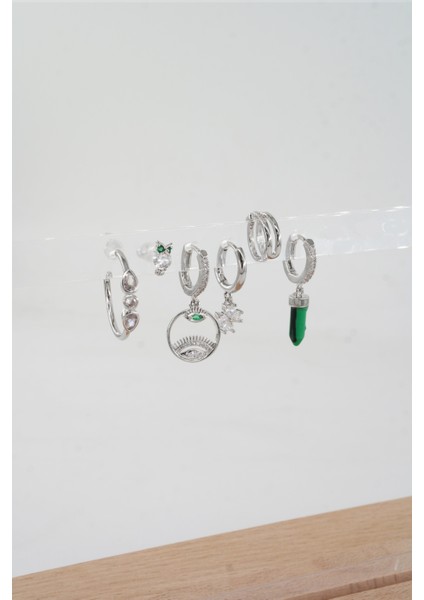 Kadın Vip Seri Özel Tasarım Baget Zirkon Taşlı 6'lı Küpe Seti fiyatları