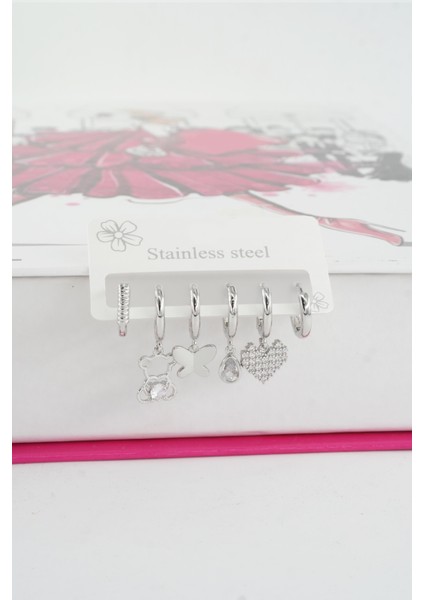 Kadın Vip Seri Özel Tasarım Baget Zirkon Taşlı 6'lı Küpe Seti