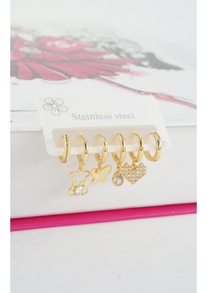 Kadın Vip Seri Özel Tasarım Baget Zirkon Taşlı 6'lı Küpe Seti