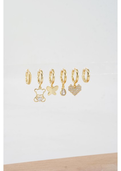 Kadın Vip Seri Özel Tasarım Baget Zirkon Taşlı 6'lı Küpe Seti fiyatları