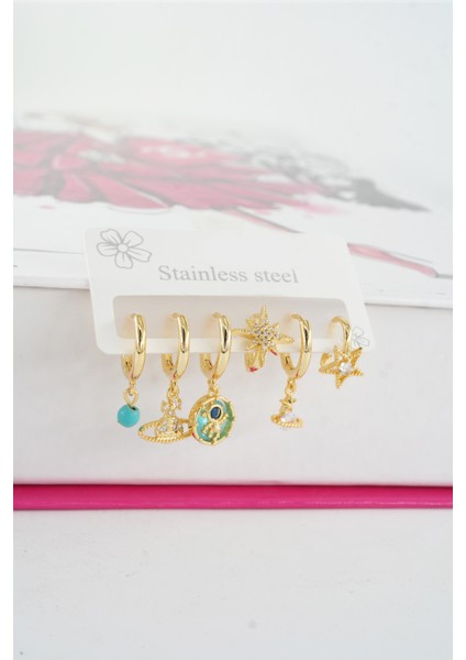 Kadın Vip Seri Özel Tasarım Baget Zirkon Taşlı 6'lı Küpe Seti