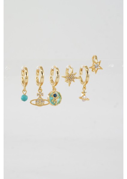 Kadın Vip Seri Özel Tasarım Baget Zirkon Taşlı 6'lı Küpe Seti fiyatları