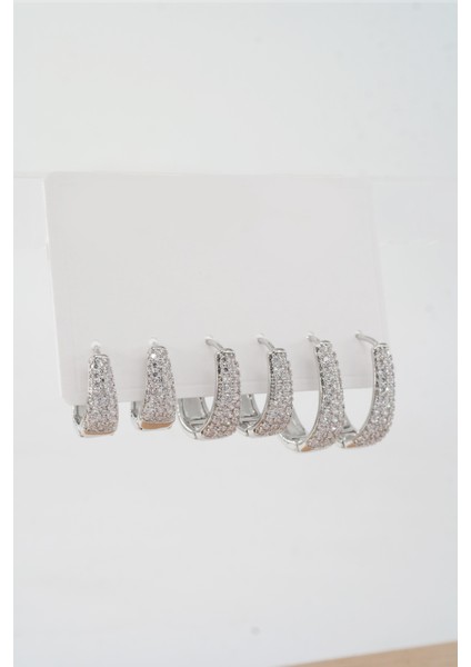 Kadın Vip Seri Özel Tasarım Baget Zirkon Taşlı 6'lı Küpe Set