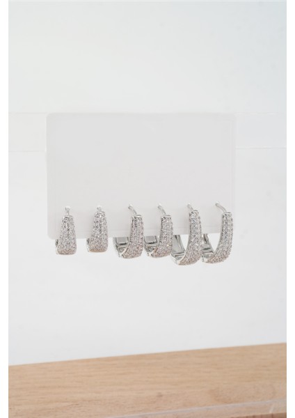 Kadın Vip Seri Özel Tasarım Baget Zirkon Taşlı 6'lı Küpe Set fiyatları