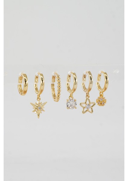 Kadın Vip Seri Özel Tasarım Baget Zirkon Taşlı 6'lı Küpe Seti fiyatları