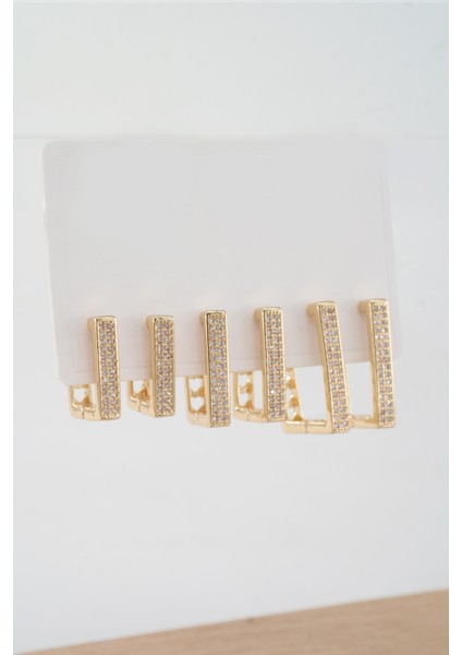 Kadın Vip Seri Özel Tasarım Baget Zirkon Taşlı 6'lı Küpe Set