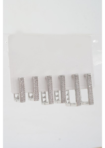 Kadın Vip Seri Özel Tasarım Baget Zirkon Taşlı 6'lı Küpe Set