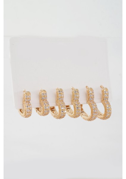 Kadın Vip Seri Özel Tasarım Baget Zirkon Taşlı 6'lı Küpe Set