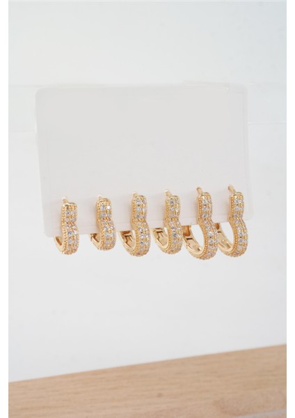 Kadın Vip Seri Özel Tasarım Baget Zirkon Taşlı 6'lı Küpe Set modelleri