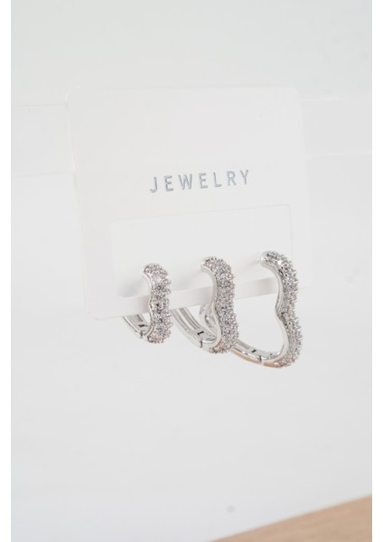 Kadın Vip Seri Özel Tasarım Baget Zirkon Taşlı 3'lü Küpe Seti