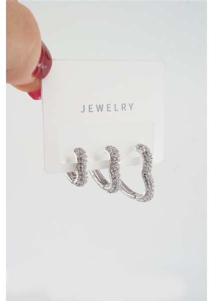 Kadın Vip Seri Özel Tasarım Baget Zirkon Taşlı 3'lü Küpe Seti modelleri