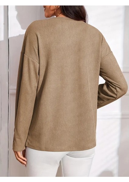 Kadın Uzun Kollu V Yakalı Düğmeli Salaş Şardonlu Kaşkorse Bluz fırsatları