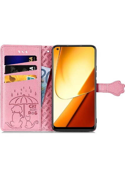 Realme 11 Için Deri Kısa Kayış Karikatür Hayvanlar Çevirin Telefon Kılıfı (Yurt Dışından)