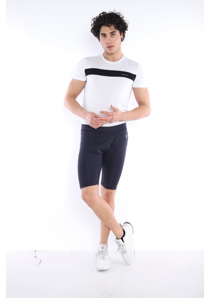 Lacivert Erkek Mikro Dalgıç Kumaş Baskılı Kısa Fitnes Tayt B1130