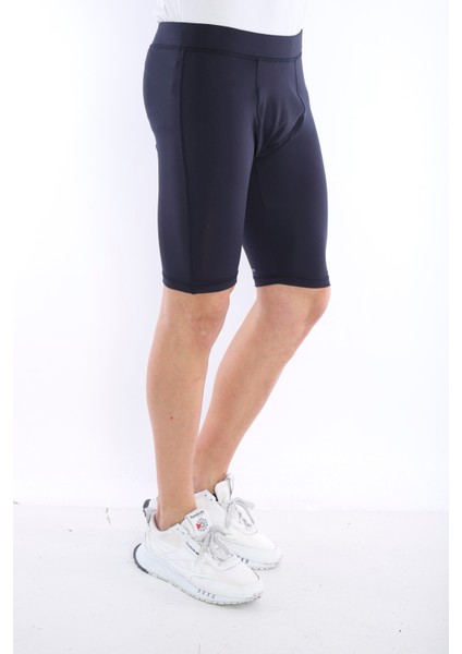 Lacivert Erkek Mikro Dalgıç Kumaş Baskılı Kısa Fitnes Tayt B1130