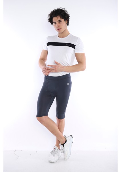 Koyu Gri Erkek Mikro Dalgıç Kumaş Baskılı Kısa Fitnes Tayt B1130