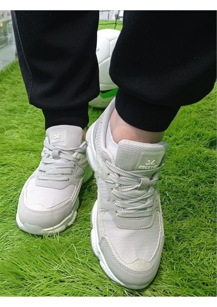 Beyaz-Gri Kadın Sneaker Yumuşak Yüksek Taban Bağcıklı Spor Ayakkabı AY0005