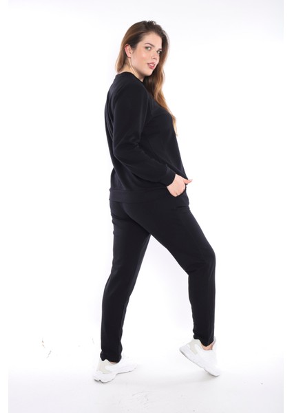 Siyah Battal Beden 3 İplik Nefes Alabilen Spor Sweat Eşofman Takımı A3052 modelleri