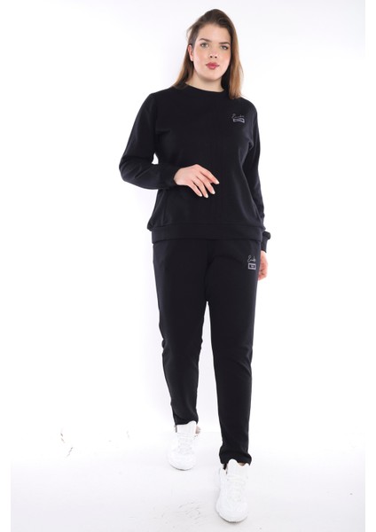 Siyah Battal Beden 3 İplik Nefes Alabilen Spor Sweat Eşofman Takımı A3052 fırsatları